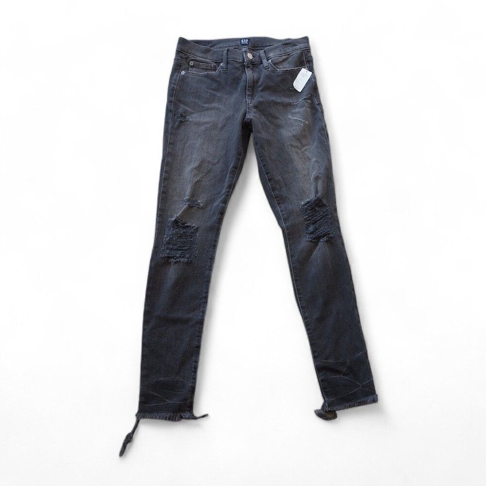 Gap Denim‎ Regular True Skinny Distressed Black (Grey) Jeans Women's 28R
